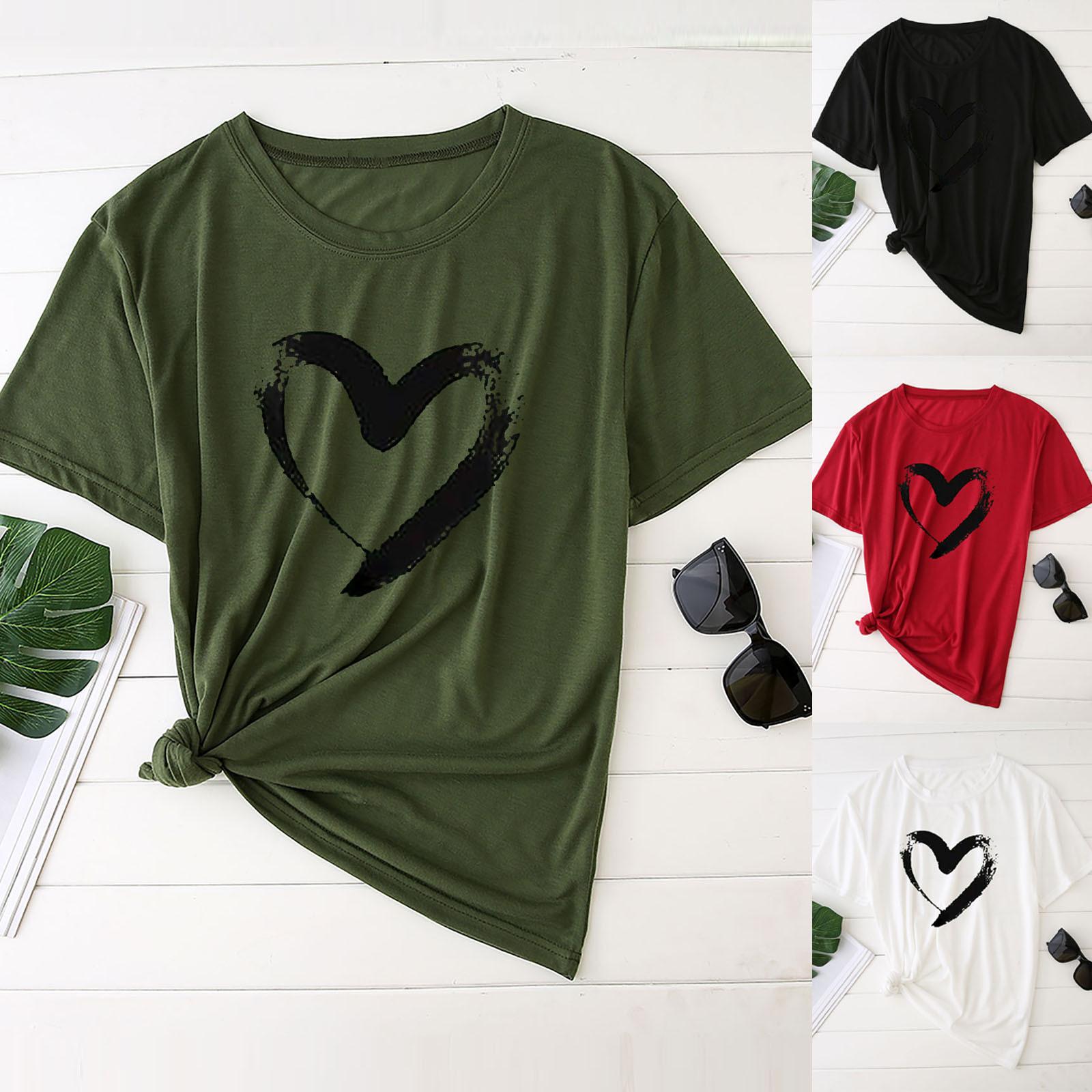 

Valentine s Day Plus Size Women Short Sleeve Printed Tops Tee T-Shirt