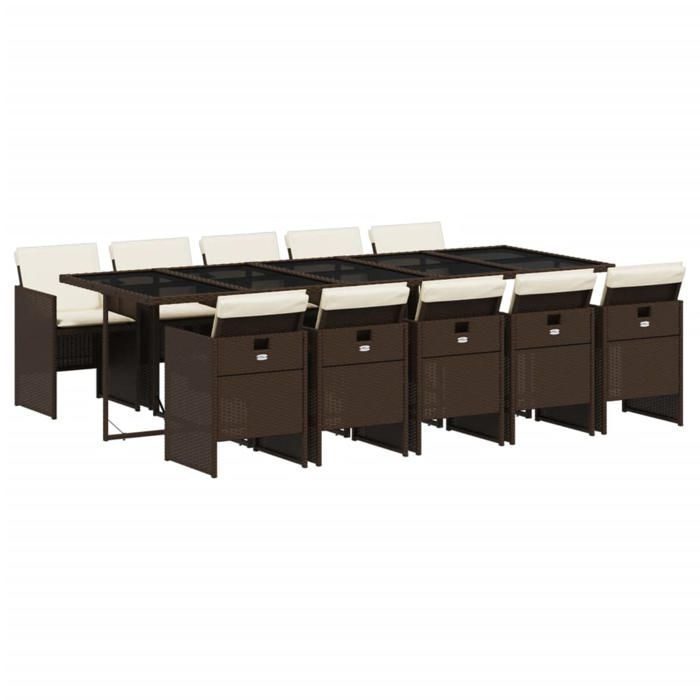 VidaXL Ensemble à manger de jardin et coussins 11 pcs marron rotin 3277700