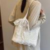 With Ribbon Lace Shoulder Bag Korean Style Large Capacity Bag Simple Canvas Handbag  Daily