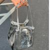 Top-Handle Bag for Women Simple Silver Bucket Bags Casual Ladies Black PU Leather Handbags Mini Bag Square Purse Fashion