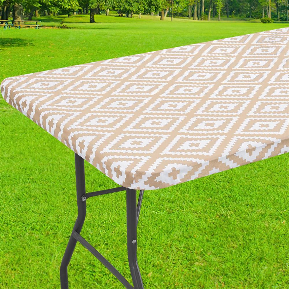 Olanly Rectangle Vinyl Table Cloth Elastic Fitted Tablecloth Waterproof Plastic Table Covers Fold Tables Picnic Camping Outdoor