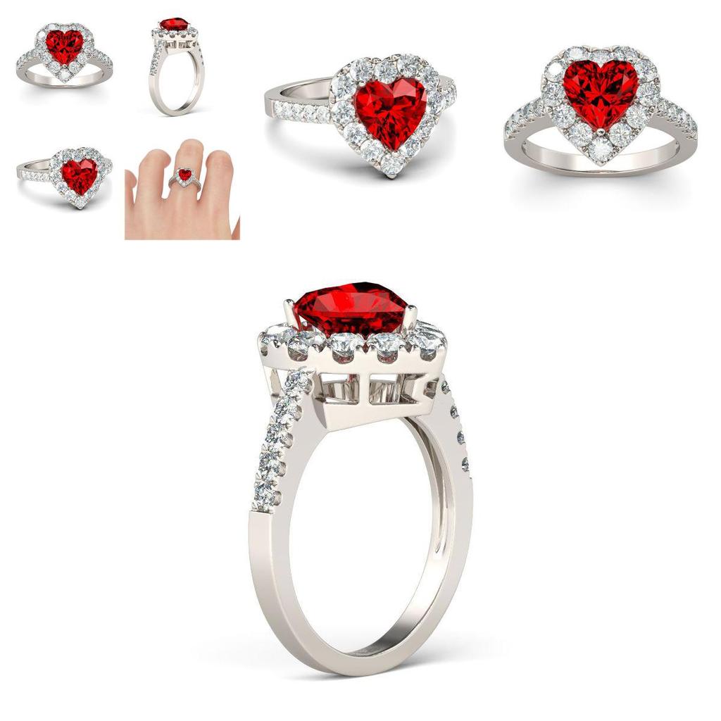 Elegant Silver Plated Ring With Red Ruby Gemstone Rhinestone For Proposal Gift