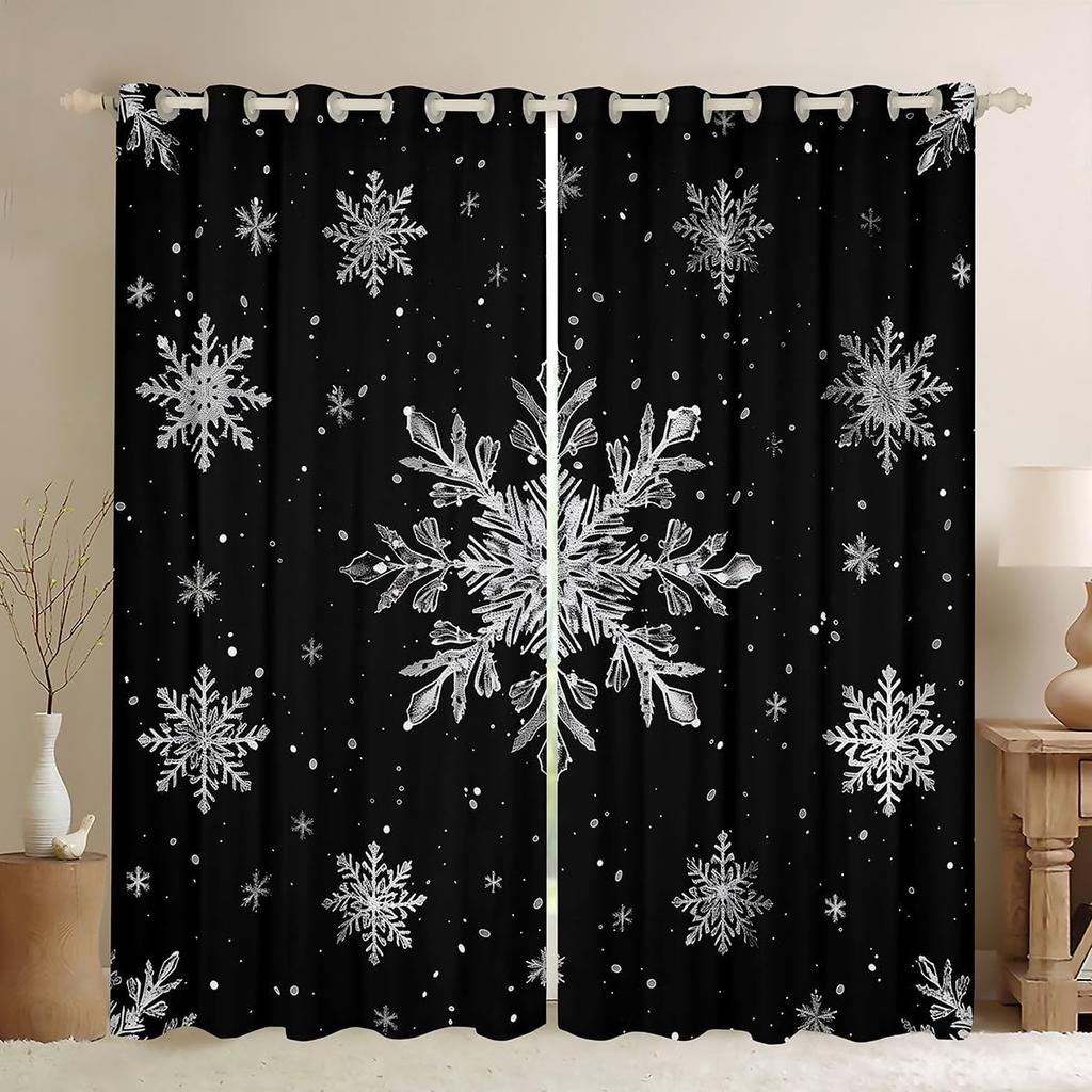 Snöflinga Gardiner Draperier God Jul Dekor Barn Pojkar Flickor Nyårspresent Glitter Galaxgardin Mörkläggande Tillverkad Av Polyester