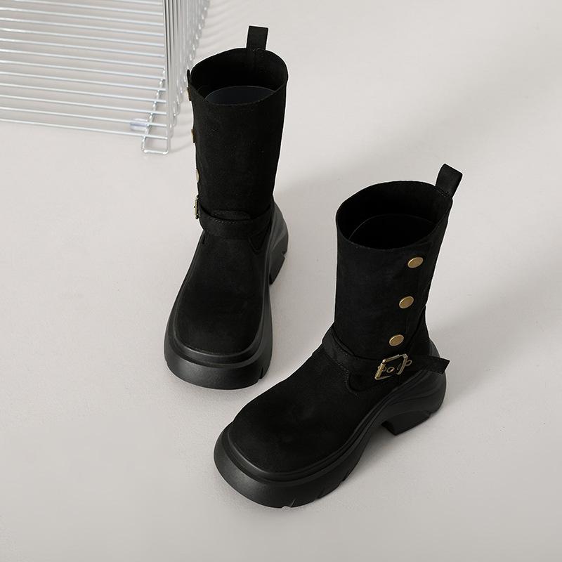 Retro thick-soled Martin boots women's 2025 new popular Maillard short boots two wear rivet belt buckle medium boots