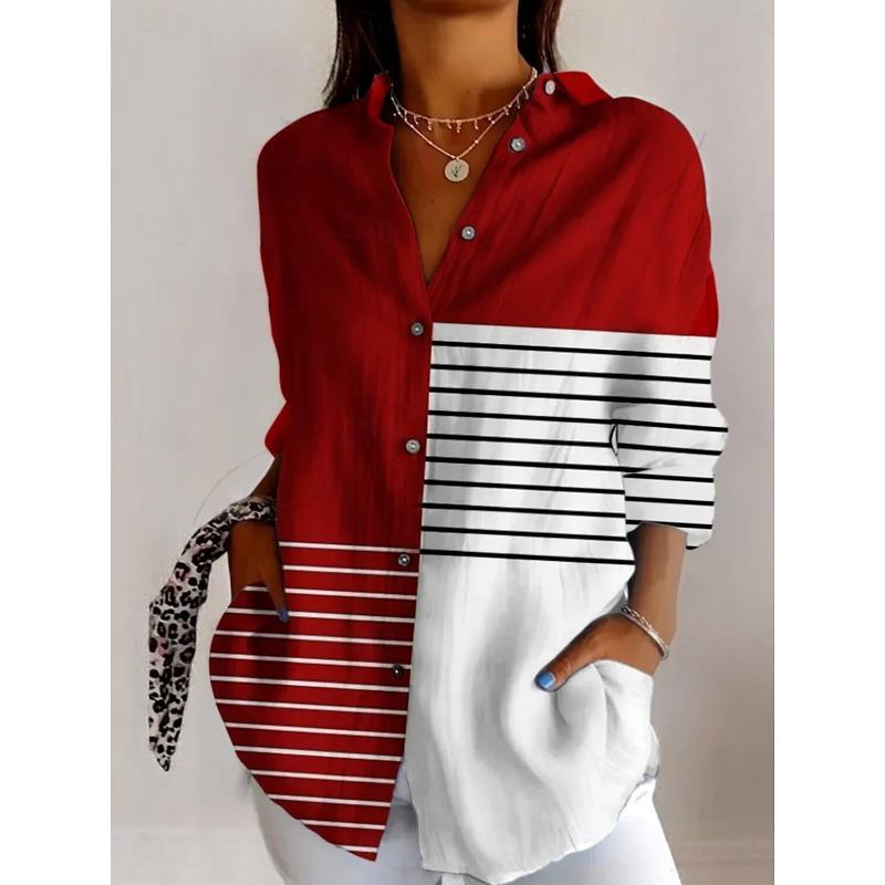 Women's Shirts Graphic Geometric Stylish Casual Long Sleeved Shirt Collar Regular Tops Daily Going Out Buttons Women's Clothing