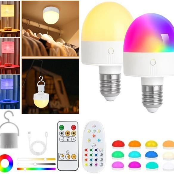 Battery-Powered Rechargeable RGB Light Bulb with Remote, E26 Base, for Non-Hardwired Wall Lamps & Chandeliers