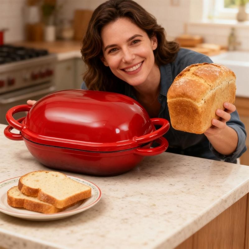 Runde Gusseisen-Brotpfanne mit Deckel zum Sauerteigbacken, langsamen Braten, emailliertem Dutch Oven zum Backen
