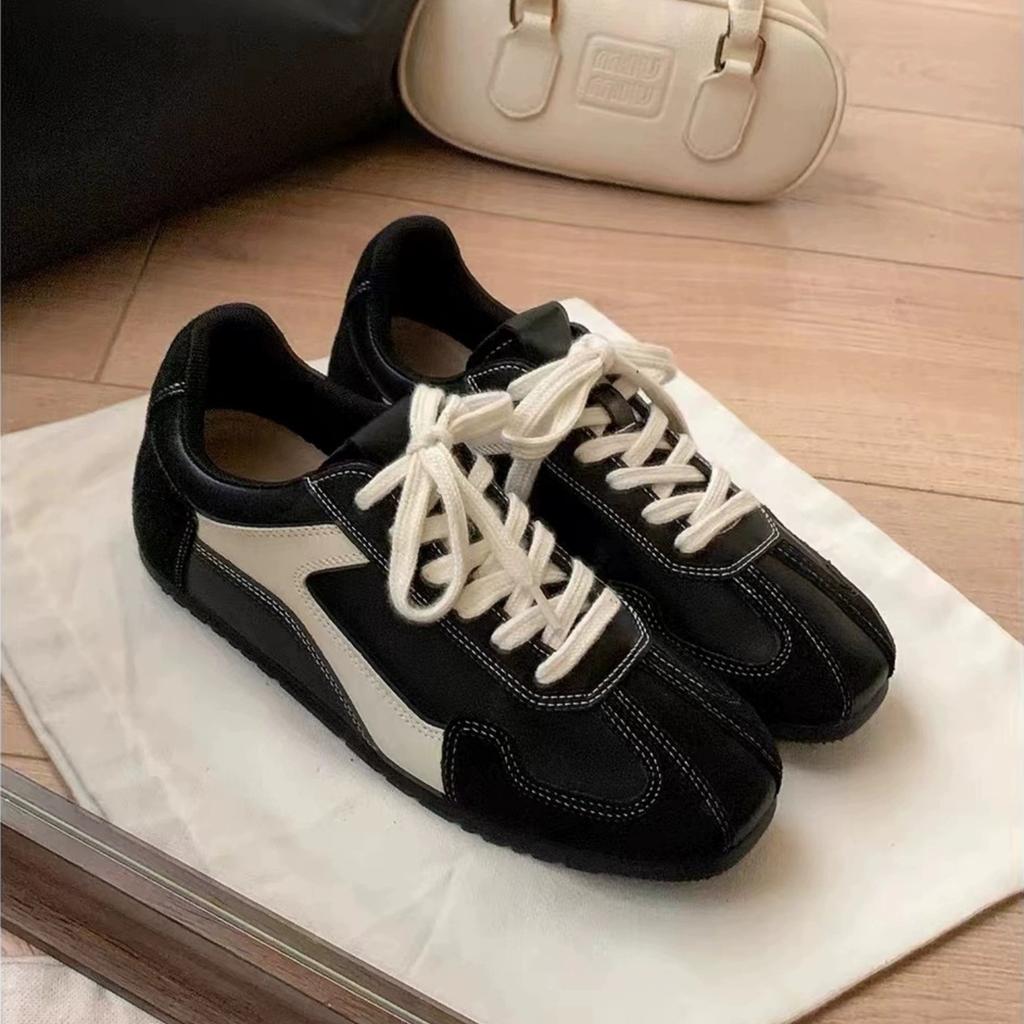 Cowhide Version of Grapes, the Same Fashionable Retro Contrasting Color Square Round Head Inner Height Increase Casual Board Shoes Women