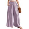 Damen Einfarbig Plissee Taille Locker Weites Bein Gerades Bein Hose
