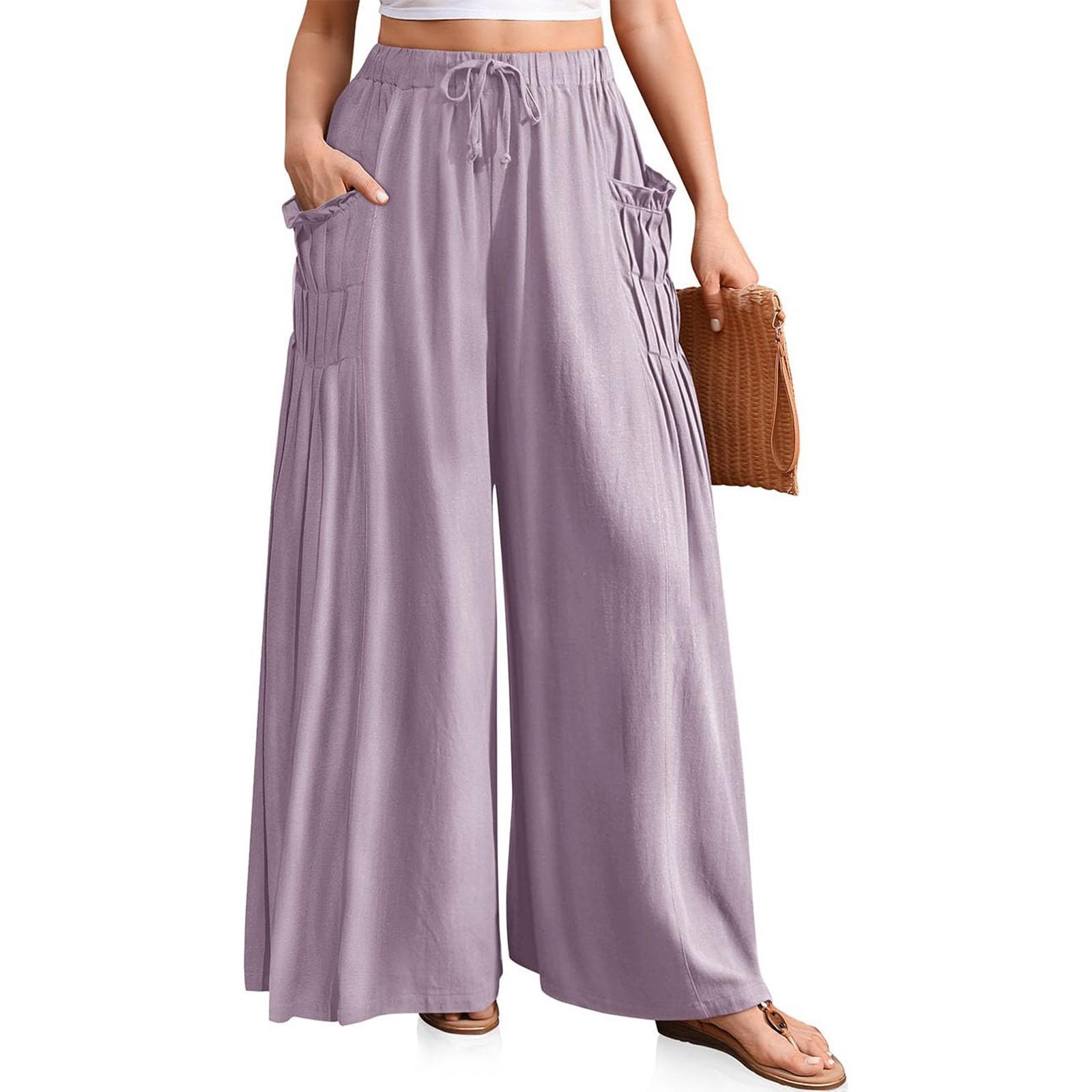 

Женские однотонные брюки с плиссированной талией, свободные, с широкими штанинами и прямыми штанинами XXL светло-розовый