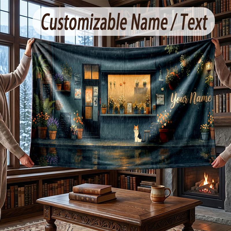 Nature Library Travel Theme Throw Blanket Custom Name Text Personalized Blanket Soft Cozy Blanket for Home Sofa Bed
