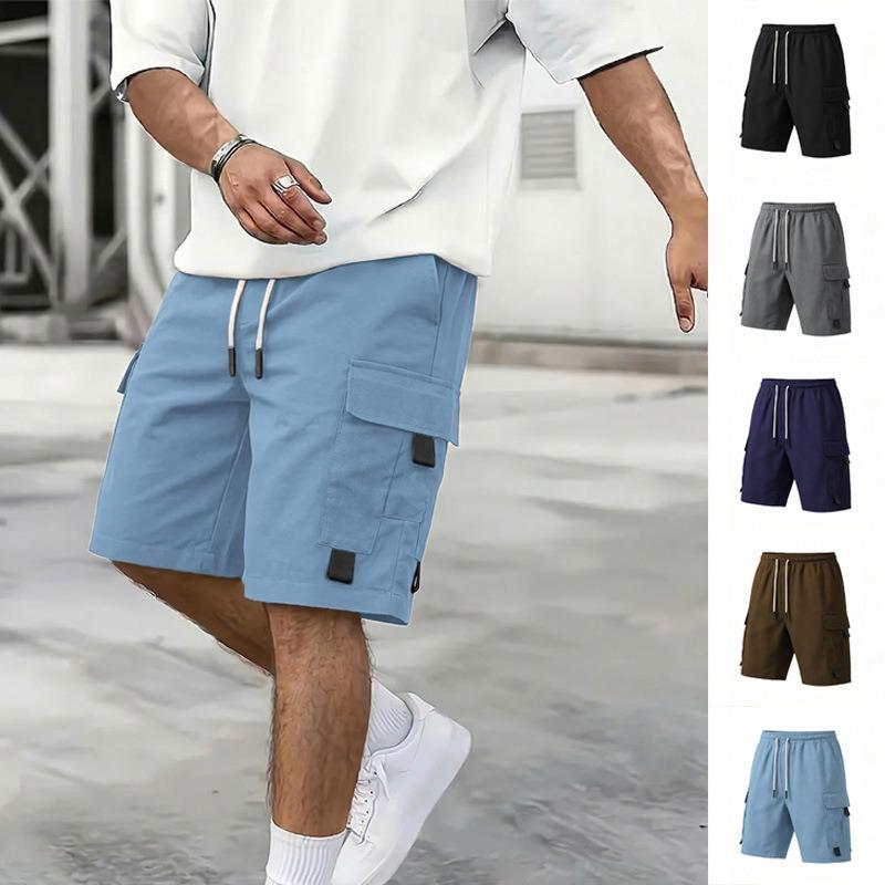 Frühling und Sommer Herren Shorts Latzhose Einfarbige Lässige Patchwork Kordelzug Mehrere Taschen Hosen