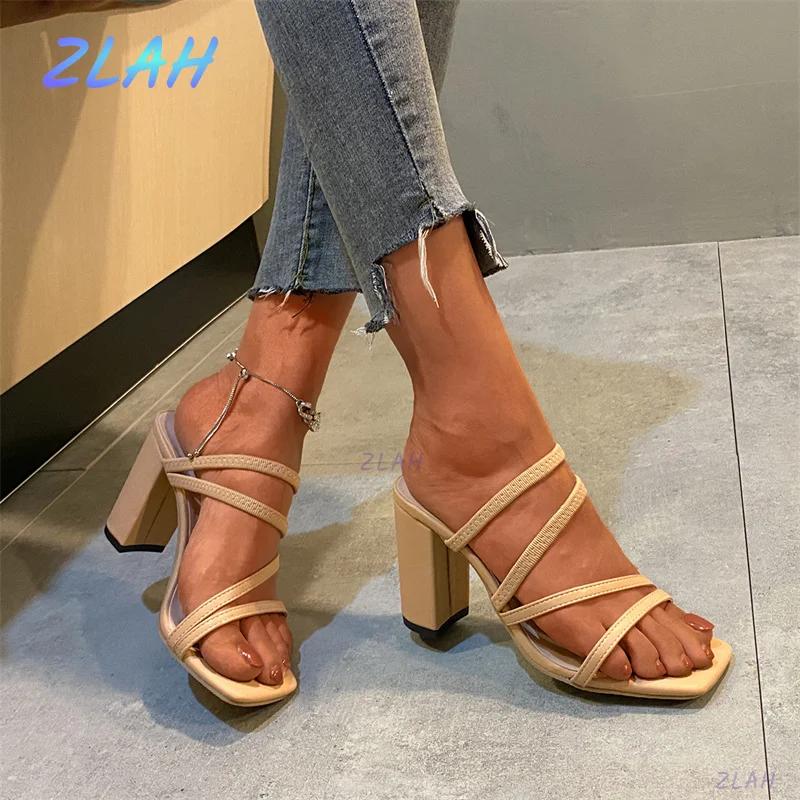 

Fashion Hot New Women Sandals Summer Luxury Brand Design Rivet High Heels Fashion Women s Thick Heel Sexy Open Toe Sandals Women Shoes 35