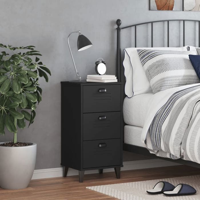 VidaXL Table de Chevet, Armoire de Nuit avec Tiroirs, Table de Téléphone, Meuble de Rangement Chambre, Industriel, Noir Bois 374918