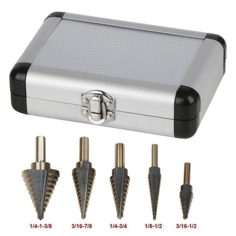 5 PCS Metal Step Drill Bit Two Spiral Grooved, 50 Sizes From 3/16" To 1-3/8", Steps Bits for Metal, Aluminum, Wood & Plastic