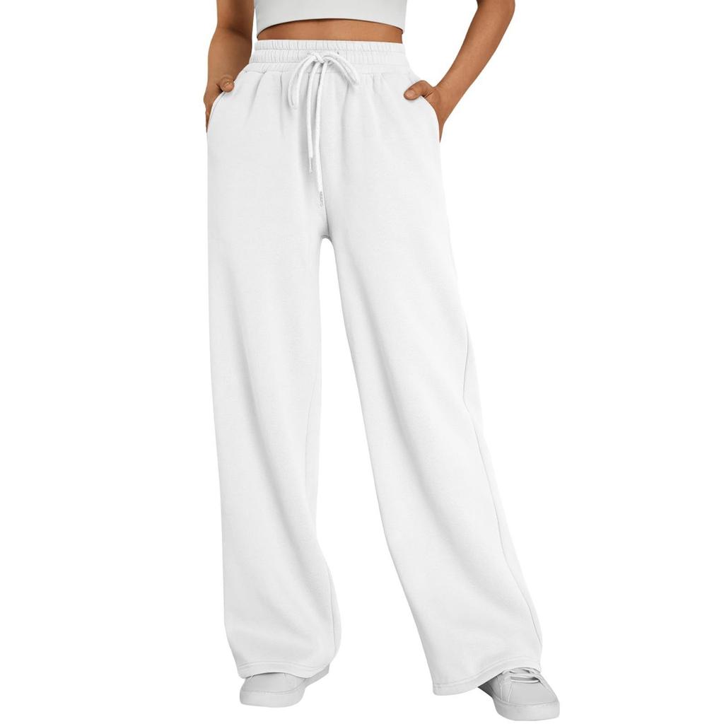 Women's Wide-leg Sports Pants, High-waist Loose Casual Pants, Drawstring Sports Flared Pants, Jogging Pants with Pockets