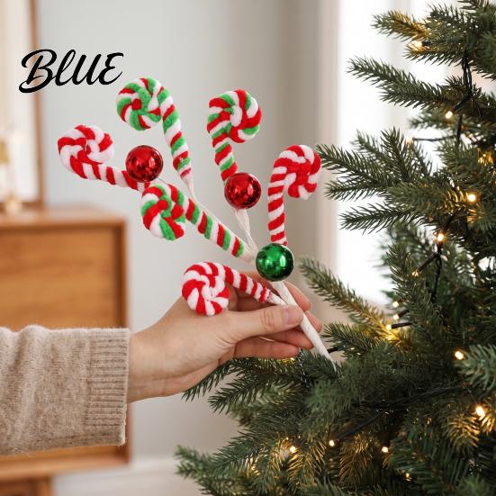 Decorative Candy Cane Festive Decor White Green Pick Red Props Christmas Plush Stem Branch