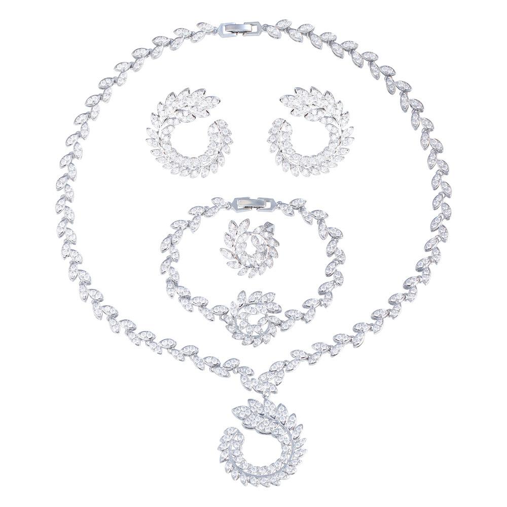 Bridal Wheat Ear Wedding Dress With Four-Piece Set Copper Micro-Inlaid Zircon Necklace Earrings Bracelet Set Chain