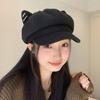 Solid Color Cat Ear Hat Woolen Octagonal Cap Fashion British Beret Hat  Autumn Winter