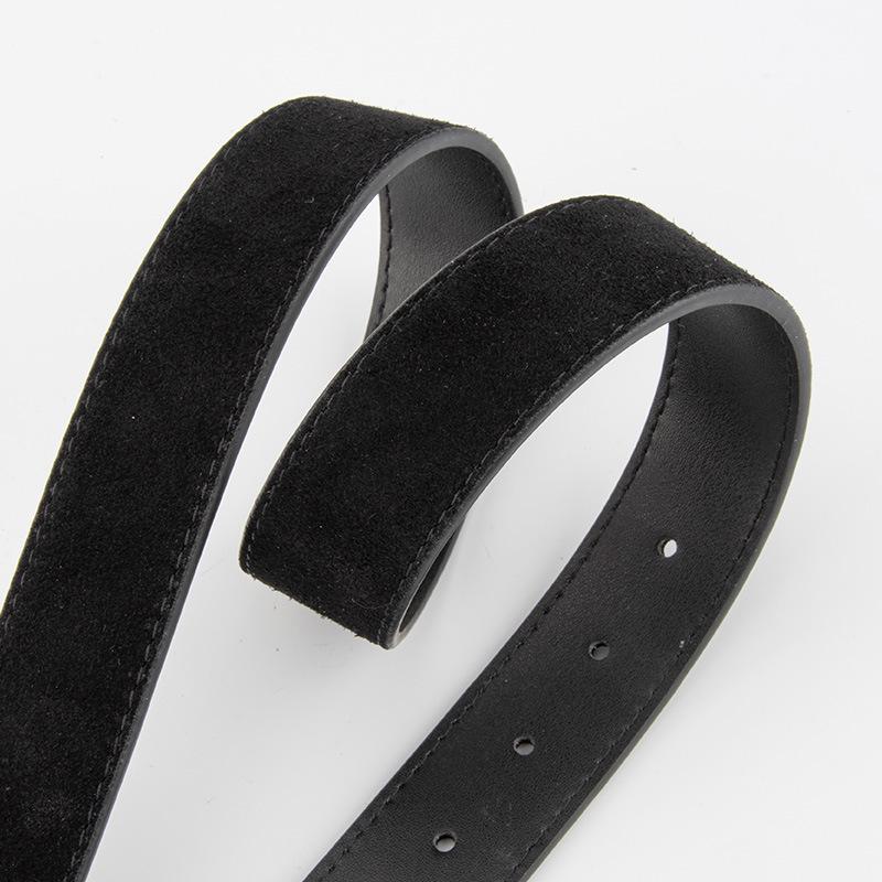 Korean Version of Simple Square Buckle Versatile Suede Belt for Women High-end Frosted Retro Dress Belt Leather Belt