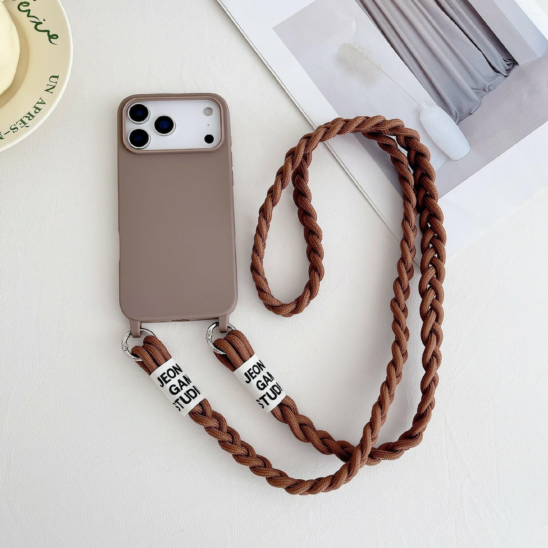 

For iPhone 17 Pro Case TPU Phone Back Cover with Woven Crossbody Lanyard