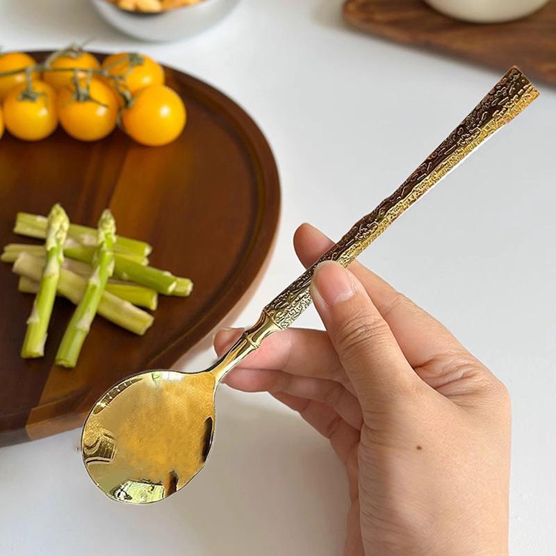 

Stainless Steel Spoon Gold Silver Creativity Non-Slip Long Handle Tablespoon Good Look Soup Scoop Korean Style Tableware золотой