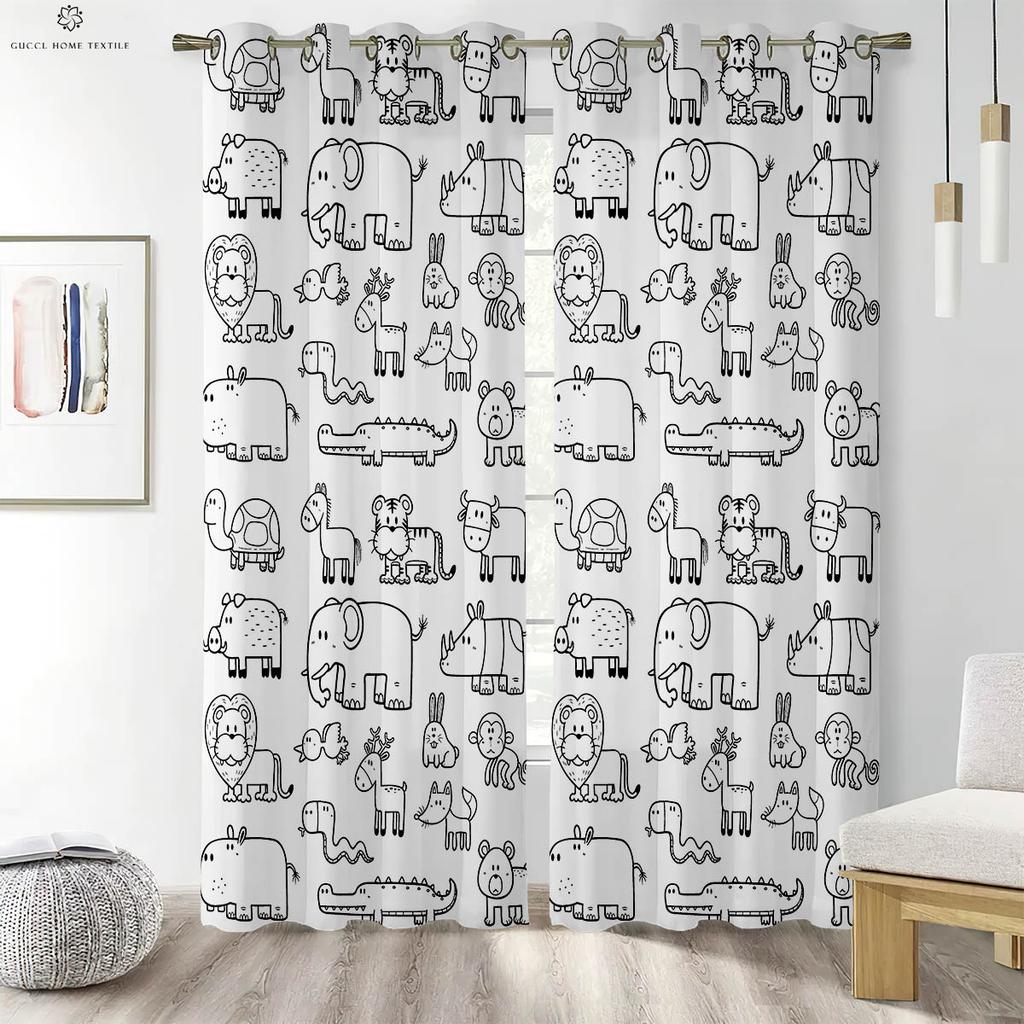 Forest Animal Care Cartoon Printed Curtains Suitable for Bedroom Living Room Children's Room Decorative Curtains Home Decoration