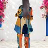 Women Plus Size Round Neck Long Sleeve Printed Layered Top Long Pants Two Piece Set