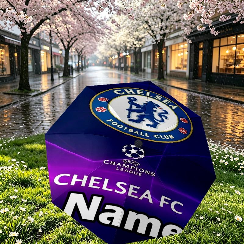Custom Name Personalized Football Club F.C Print Umbrella, Auto Open Close, 8‑Rib Sturdy Frame, Commute Camping Hiking Use, Birthday Gift