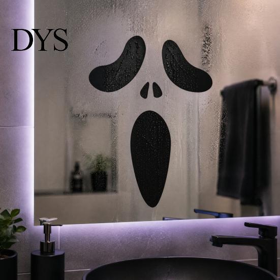 Spooky Theme Party Props Halloween Horror Ghost Face Wall Stickers, Minimalist Black Line Removable Door Vinyl Art Self-Adhesive Decor for Bedroom