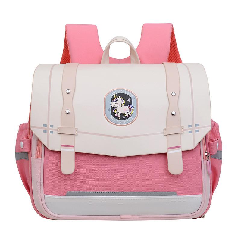 Stylish Nylon School Bag For Children With Adorable Cartoon Pattern Pink