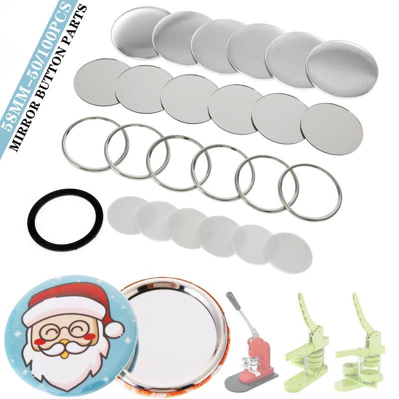 Blank Mirror Badge Button Parts 58MM, Badges Pin Maker Machine Supplies DIY Portable Pocket Mirror Button Maker Parts 50/100Pcs 58MM-50PCS