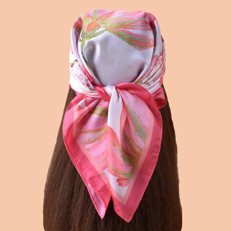 1pc Sweet Large Flower Print Silk Satin Square Scarf Women's Hair Accessory Spring New Versatile Belt Bag Decoration Heads