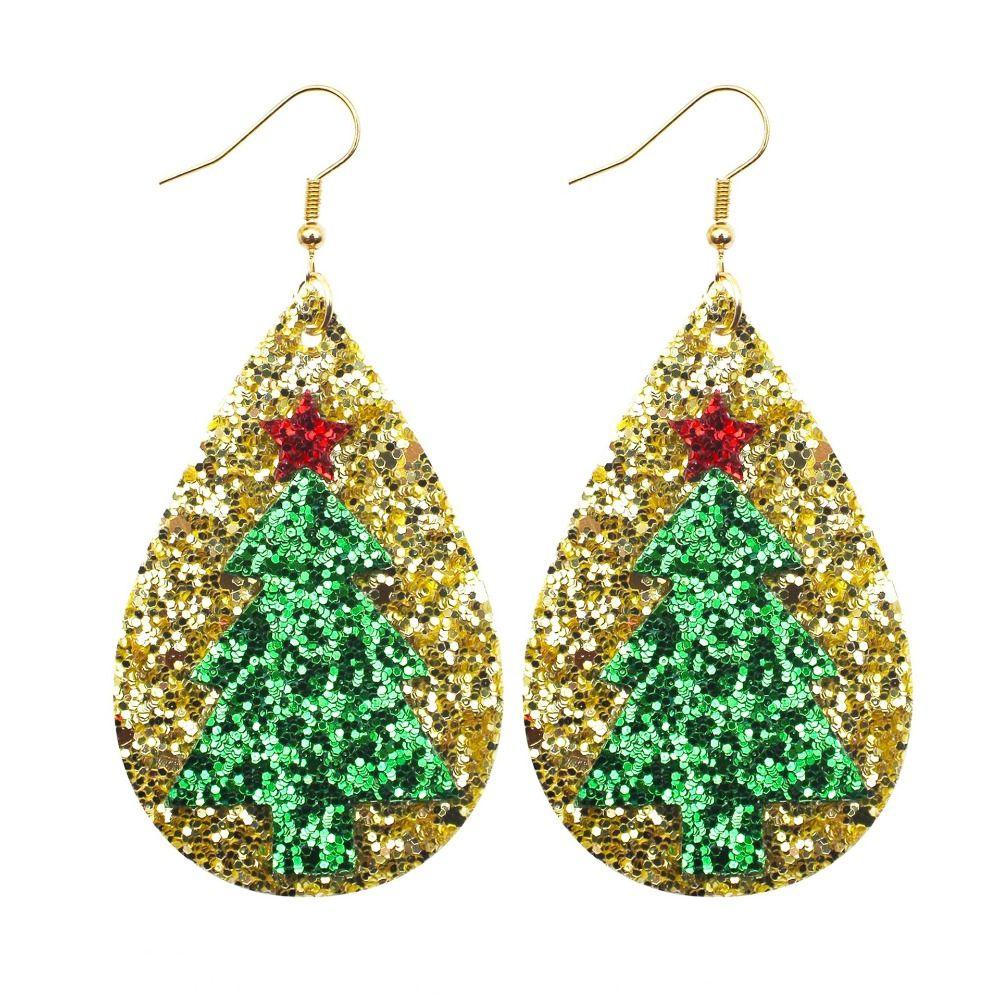 Glitter Christmas Earrings Leather Elk Drop Earrings Fashion Christmas Tree Ear Studs  Xmas