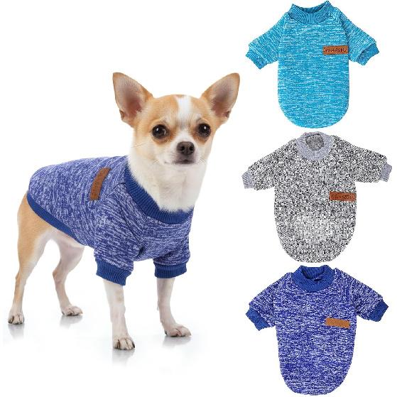 3Pcs Dog Sweaters for Small Dogs Boy Girl, Winter Warm Fleece Pet Clothes, Soft Sweatshirt Outfit for Puppy, Cat, Chihuahua Yorkie (Navy Blue, Grey,