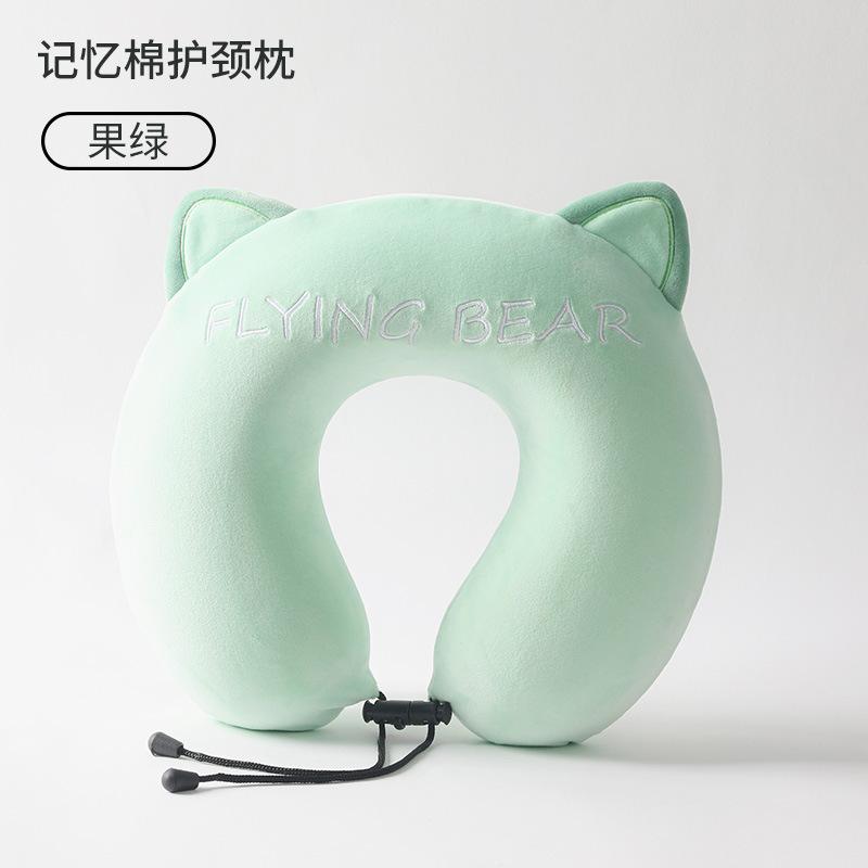 

Cartoon memory cotton u-shaped pillow slow rebound cat ear neck pillow car neck protection single neck pillow світло-зелений колір