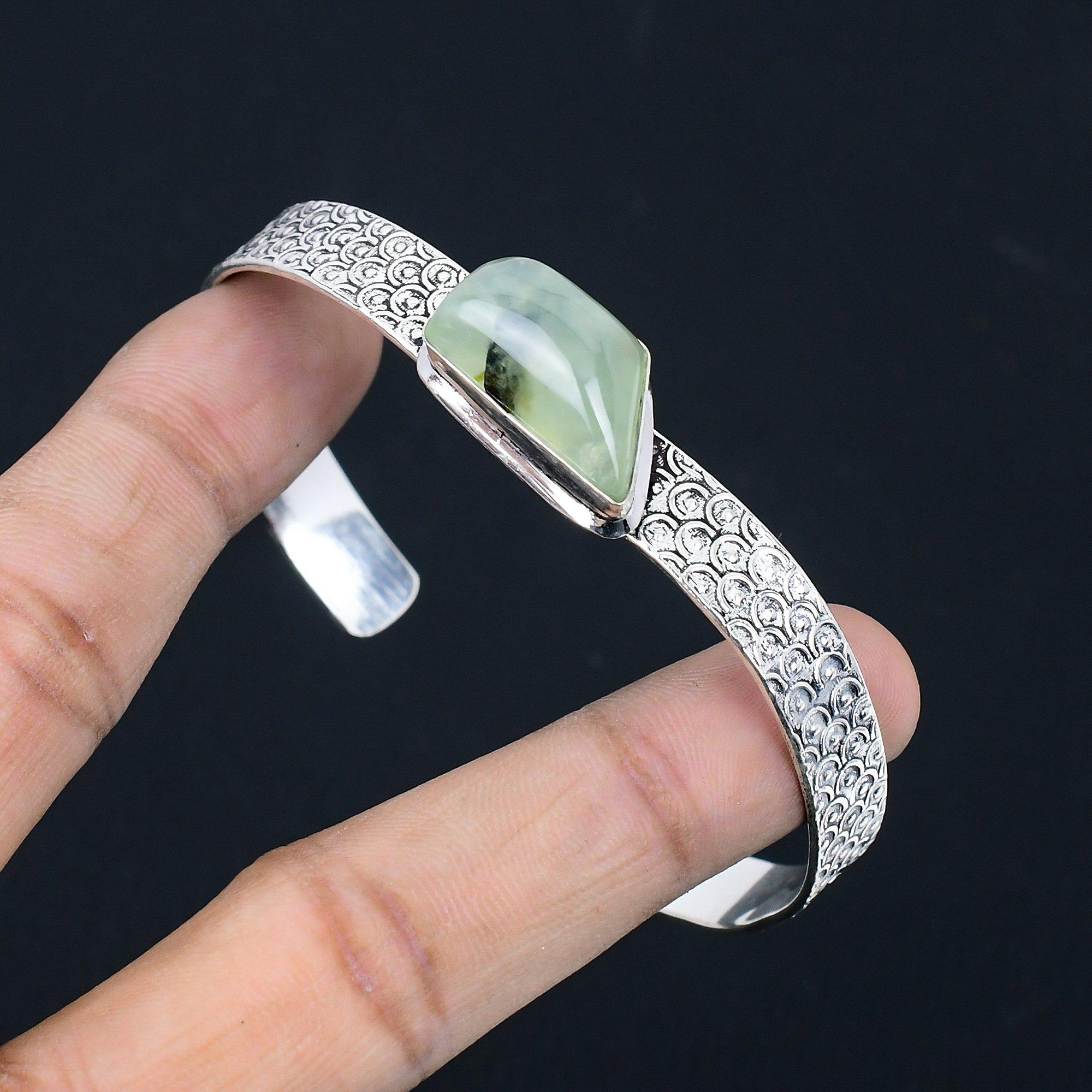 

Friendship Day Sale 925 Silver Moss Prehnite Gemstone Birthday Sister New Bangle Adjustable