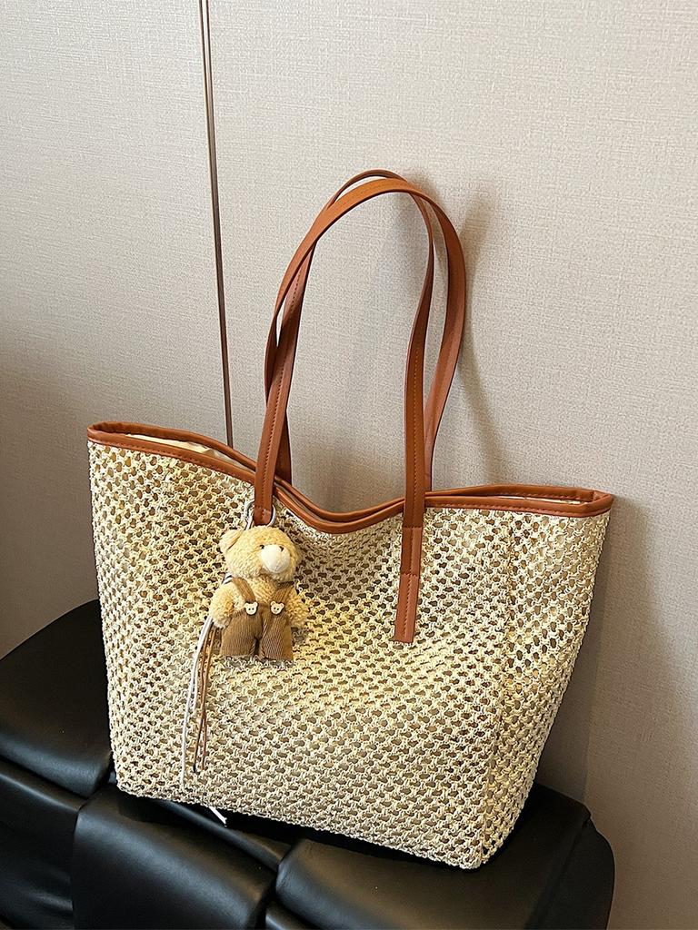 Seaside Beach Vacation Straw Bag Women'S Summer Commuter Shoulder Bag Hollow Woven Tote Bag
