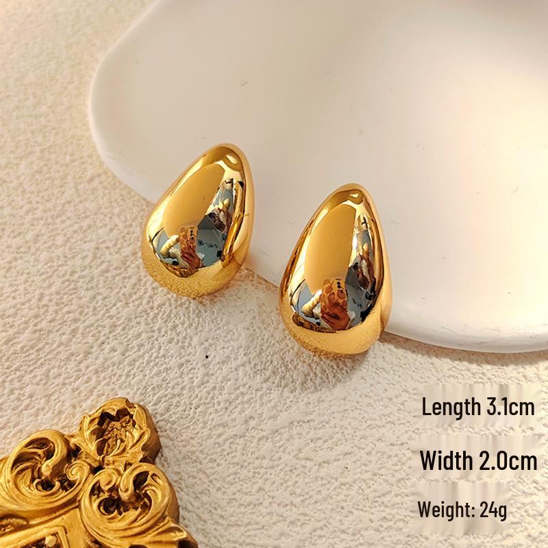 Gold Teardrop Stud Earrings: Unique High-End European and American Design