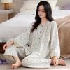 Pajamas women's spring and autumn pure cotton long-sleeved chest pad middle-aged mother autumn 1011 new anti-bumping loungewear