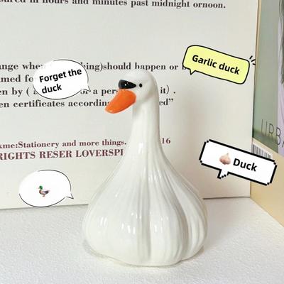 Fun Ceramic Duck Cute Animal Shaped Ornament Office Desktop Stress Relief Garlic Shaped Forgetting Duck Small Ornament Ornament