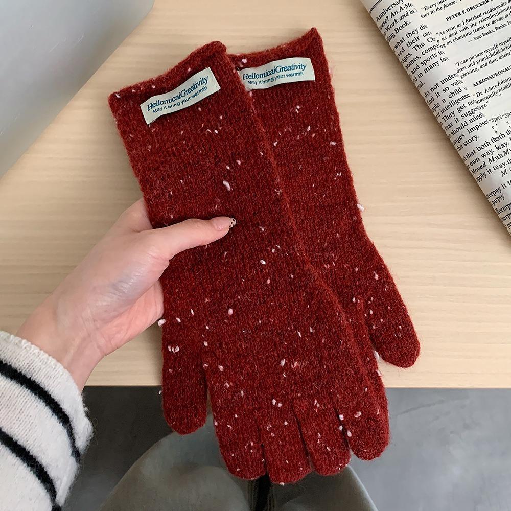Versatile Knitted Gloves Dot Pattern Cold-Proof Separate Finger Gloves Warm Touchscreen-enabled Winter Gloves One Size красный