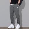 Mid-Rise Elastic Waistband Logo Print Pockets Men Pants Solid Color Casual Sweatpants Streetwear