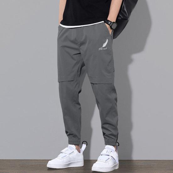 Mid-Rise Elastic Waistband Logo Print Pockets Men Pants Solid Color Casual Sweatpants Streetwear