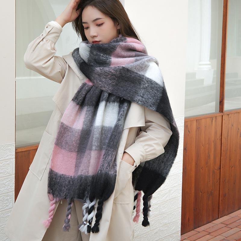Braided Autumn and Winter Scarf for Women New Thick Warm Soft Waxy Scarf Winter Thick Tassel Scarf