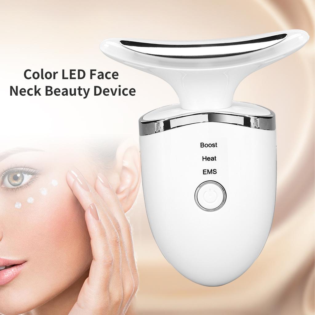 Neck Lifting Massager Heating Colorful Lights Micro Current Neck Skin Tightening Device White