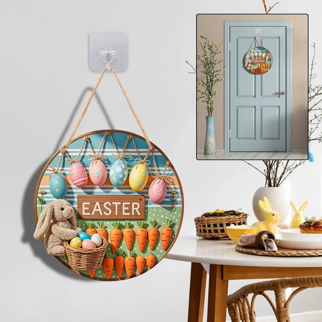Easter Bunny Welcome Sign Wooden Door Hanging Decoration for Home Room Gate Holiday Craft Ornament Background Wall Decoration