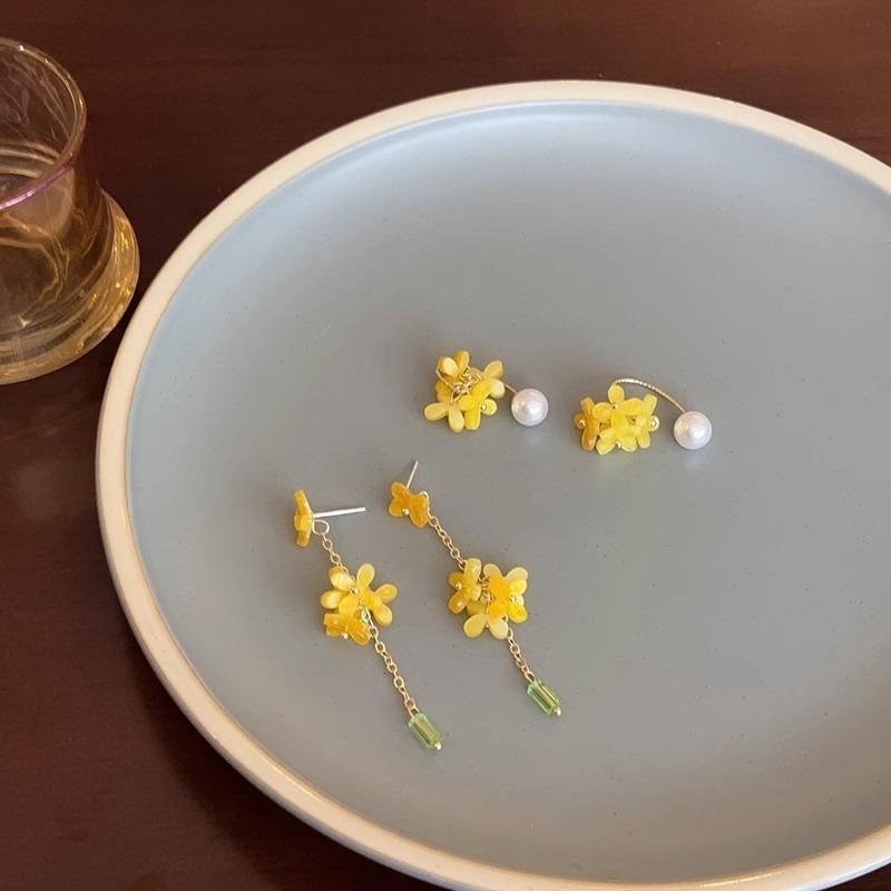 1 Pair Elegant Osmanthus Tassel Pearl Earrings Sweet Exquisite Earrings French Retro Daily Wear Gift Women's Fashion Earrings