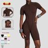 High-End Comfort Sports Yoga Tight-Fit Zipper Short Sleeve Jumpsuit