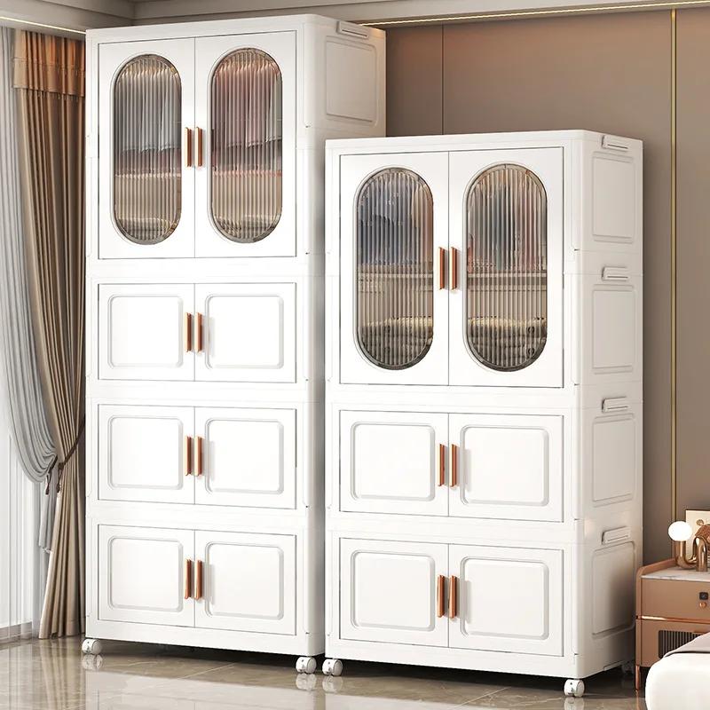 Stackable Large Capacity Fold Storage Box Plastic Clothing Storage Bin with Lid with Wheels Sundries Storages With Double Door